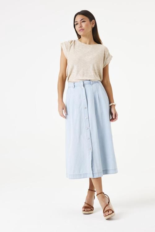 Garcia Bleached Denim Button-Up Skirt, Size: XS