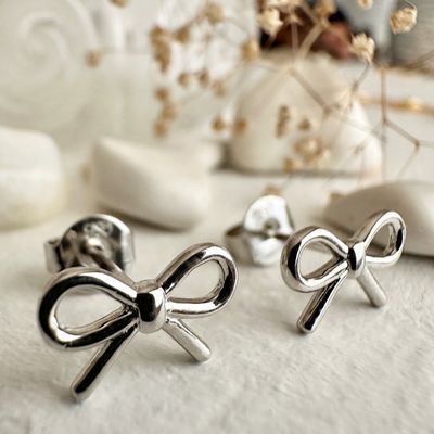 Pika &amp; Bear ‘Zooey’ Bow Stud Earrings in Silver