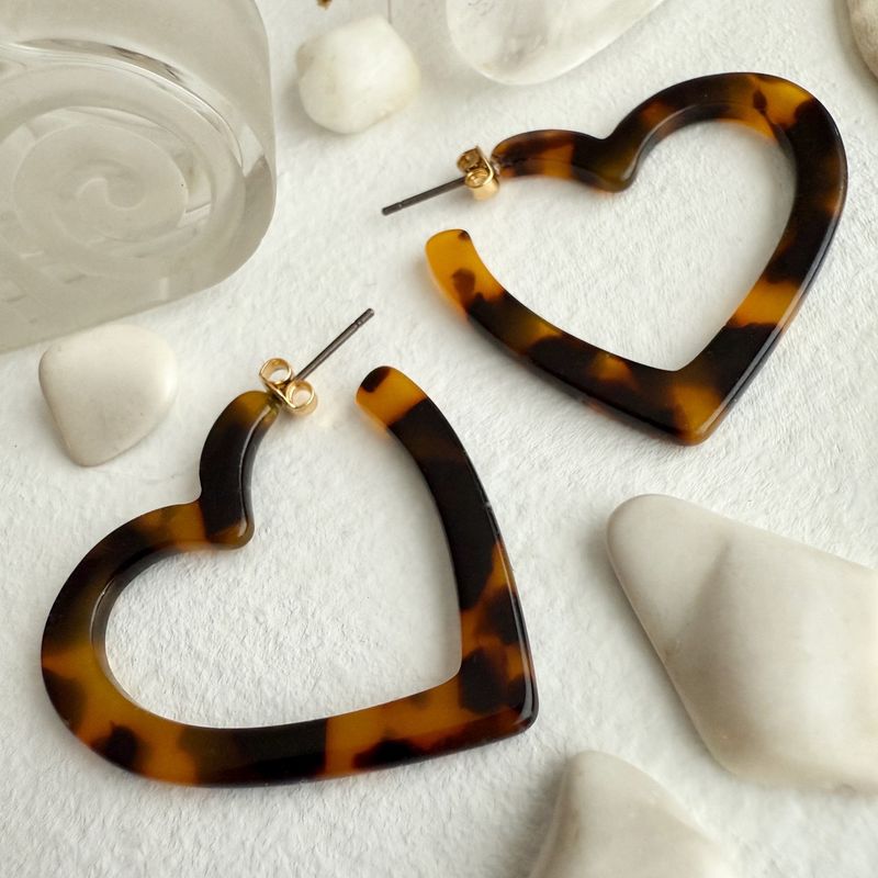 Pika &amp; Bear &quot;Wilson&quot; Acetate Heart Hoop Earrings In Tortoise
