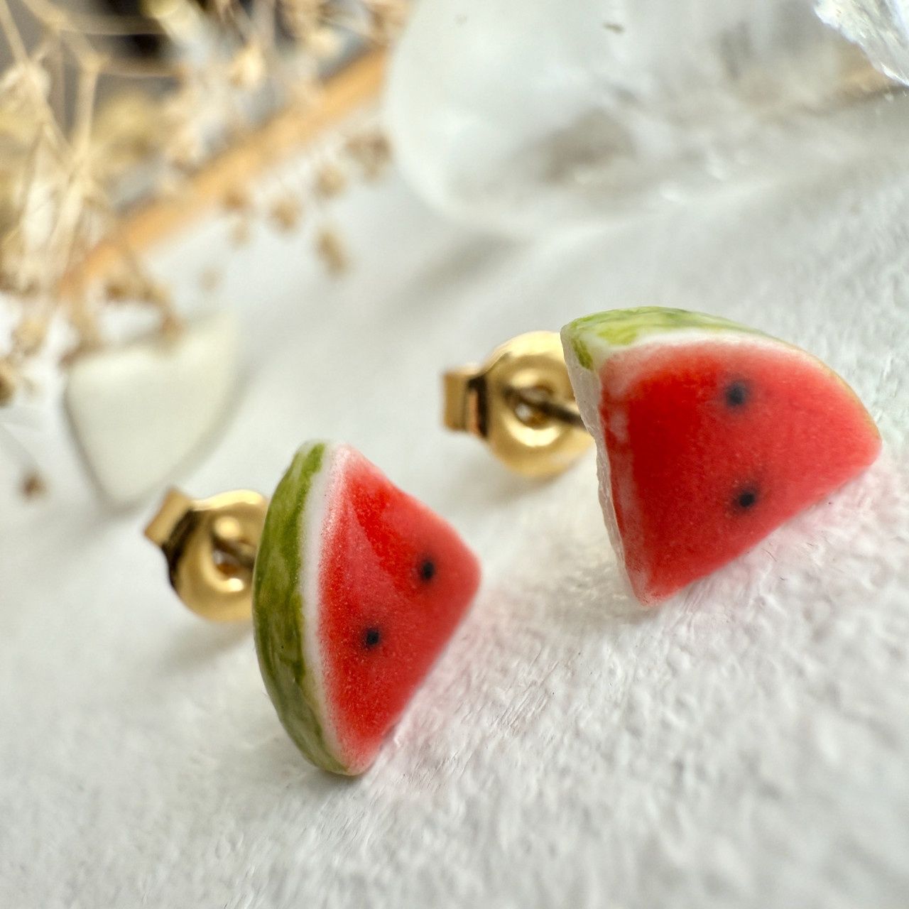 Pika &amp; Bear &quot;Melencia&quot; Porcelain Watermelon Slice Stud Earrings