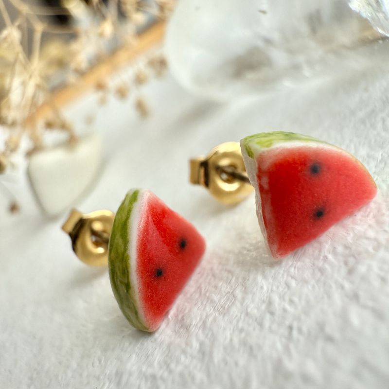 Pika &amp; Bear "Melencia" Porcelain Watermelon Slice Stud Earrings