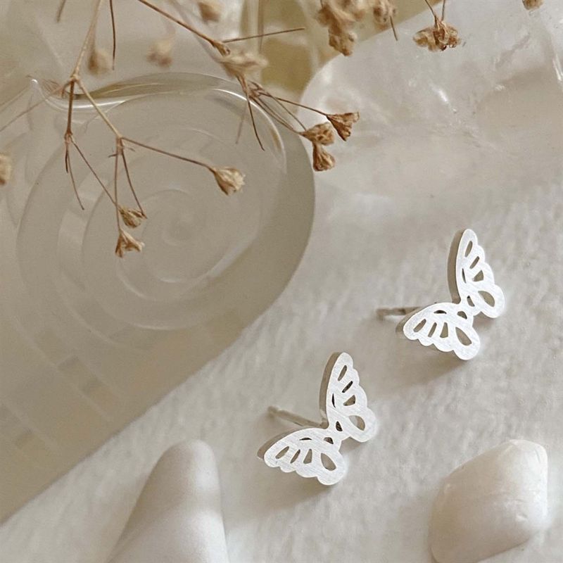 Pika &amp; Bear &quot;Levar&quot; Butterfly Silhouette Stud Earrings In Silver