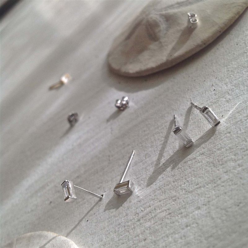 Pika &amp; Bear "Carroll" Baguette Crystal Stud Earrings In Silver