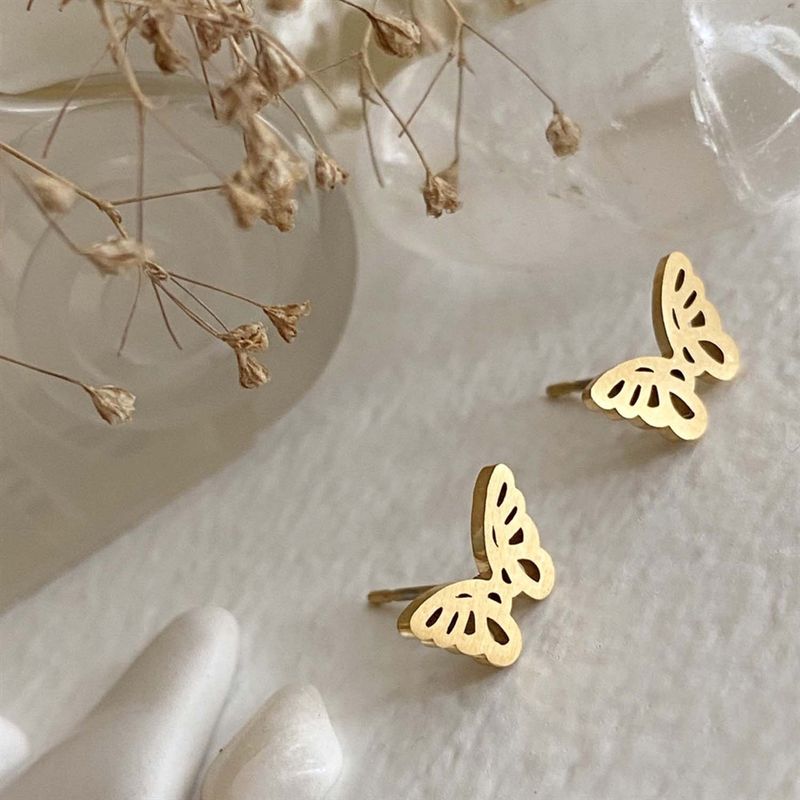 Pika &amp; Bear &quot;Levar&quot; Butterfly Silhouette Stud Earrings In Gold