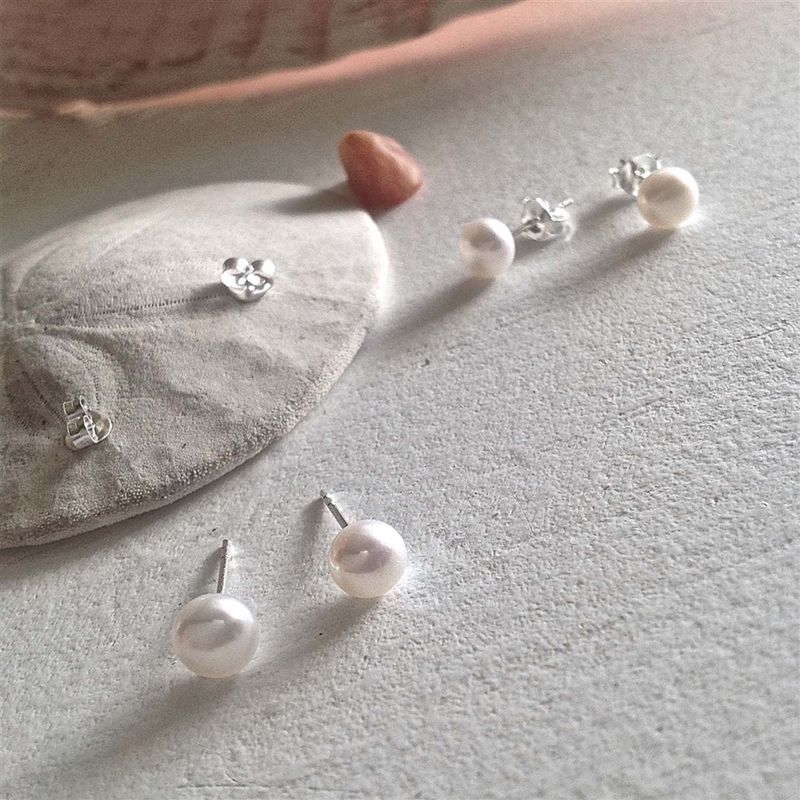 Pika &amp; Bear &quot;Delphinis&quot; Freshwater Pearl Stud Earrings In Classic White
