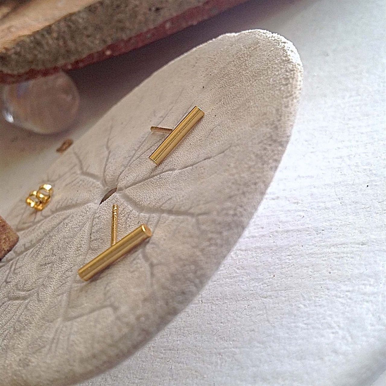 Pika &amp; Bear &quot;Radius&quot; Minimalist Bar Stud Earrings In Gold Vermeil