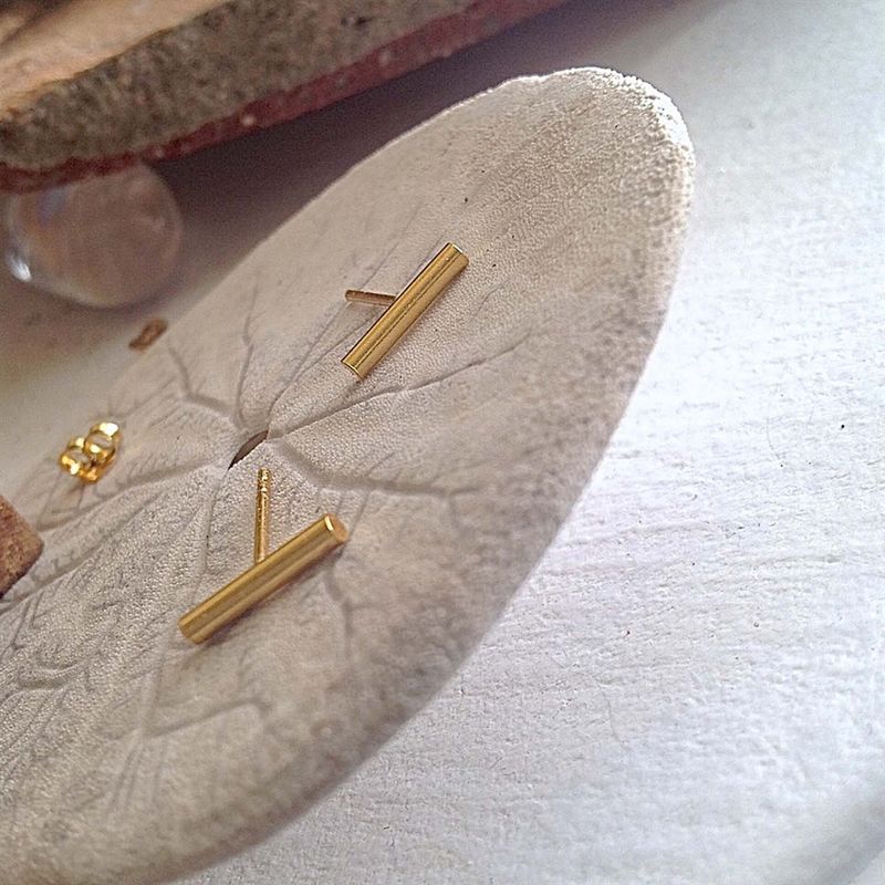 Pika &amp; Bear &quot;Radius&quot; Minimalist Bar Stud Earrings In Gold Vermeil