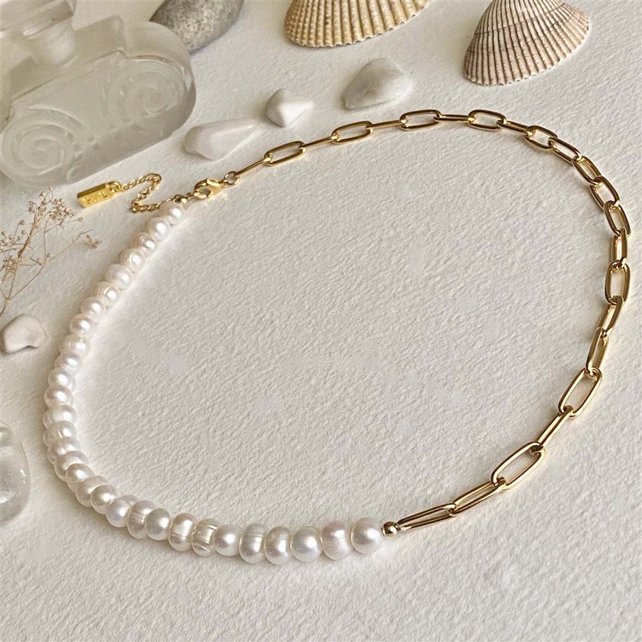 Pika &amp; Bear &quot;Champs - Élysées&quot; Freshwater Pearl And Gold Paperclip Chain Necklace