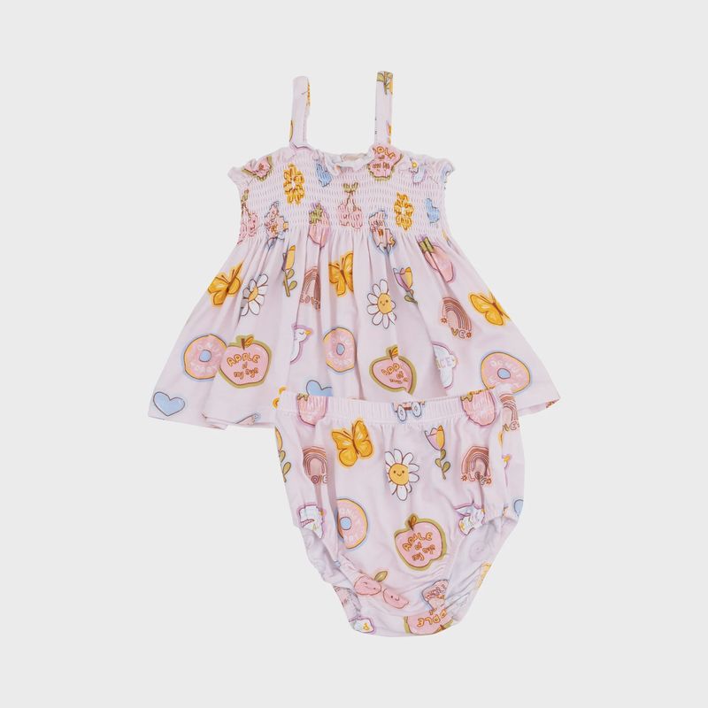Groovy Vibes Stickers Pink Smocked Top &amp; Bloomer