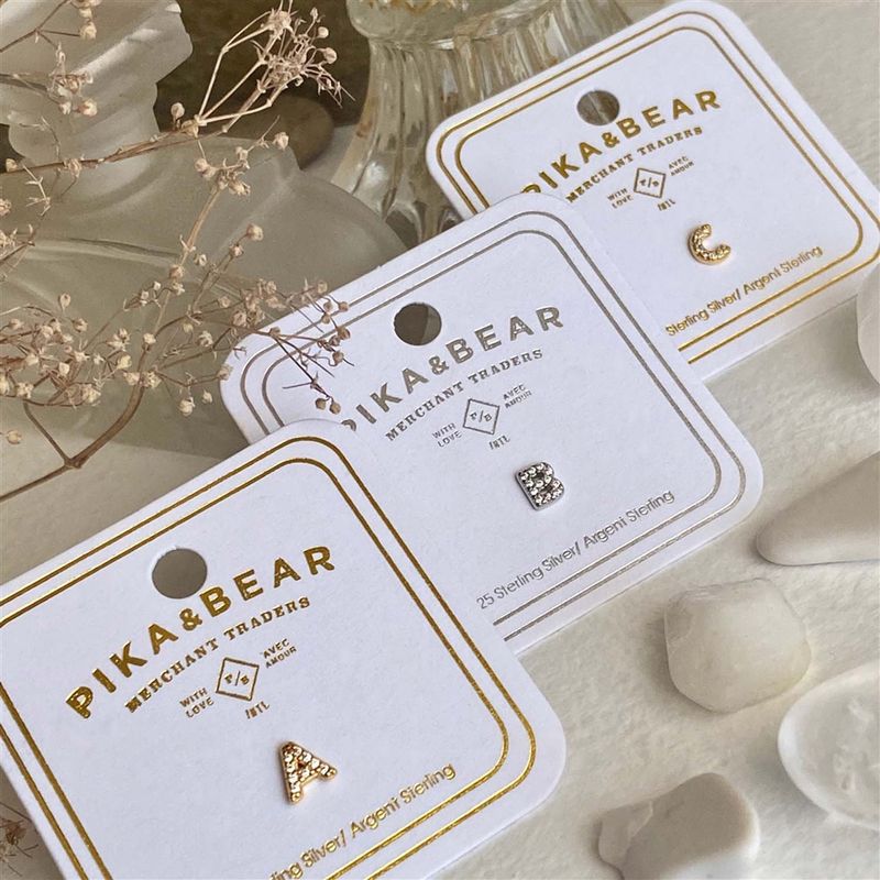 Pika &amp; Bear &quot;Carrie&quot; Sterling Silver Rhinestone Initial Stud Earring In Gold