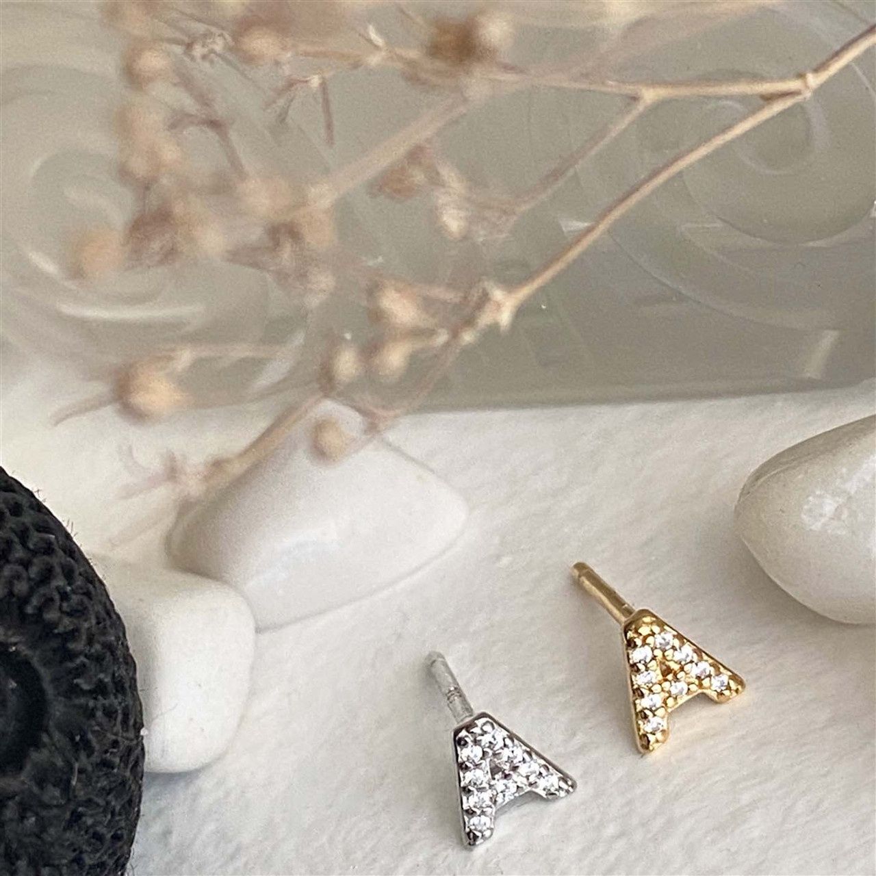 Pika &amp; Bear &quot;Carrie&quot; Sterling Silver Rhinestone Initial Stud Earring In Gold, Size: A