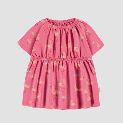 Souris Mini pink baby dress w/ flamingo all over print