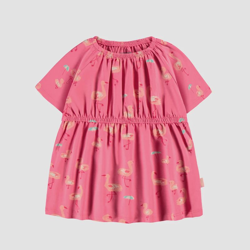 Souris Mini pink baby dress w/ flamingo all over print