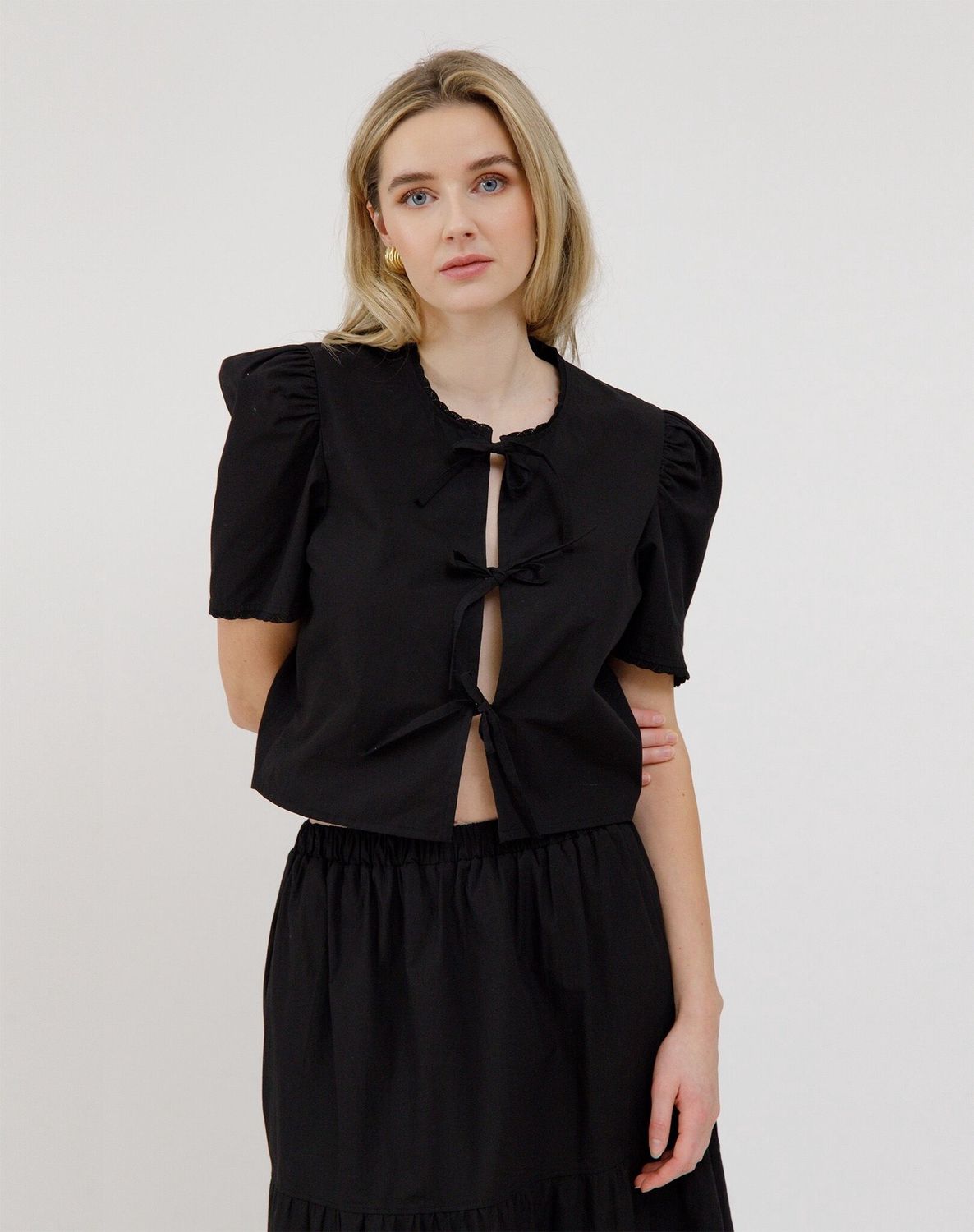 Poplin Tie Up Top Black
