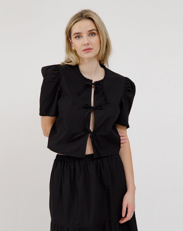 Poplin Tie Up Top Black