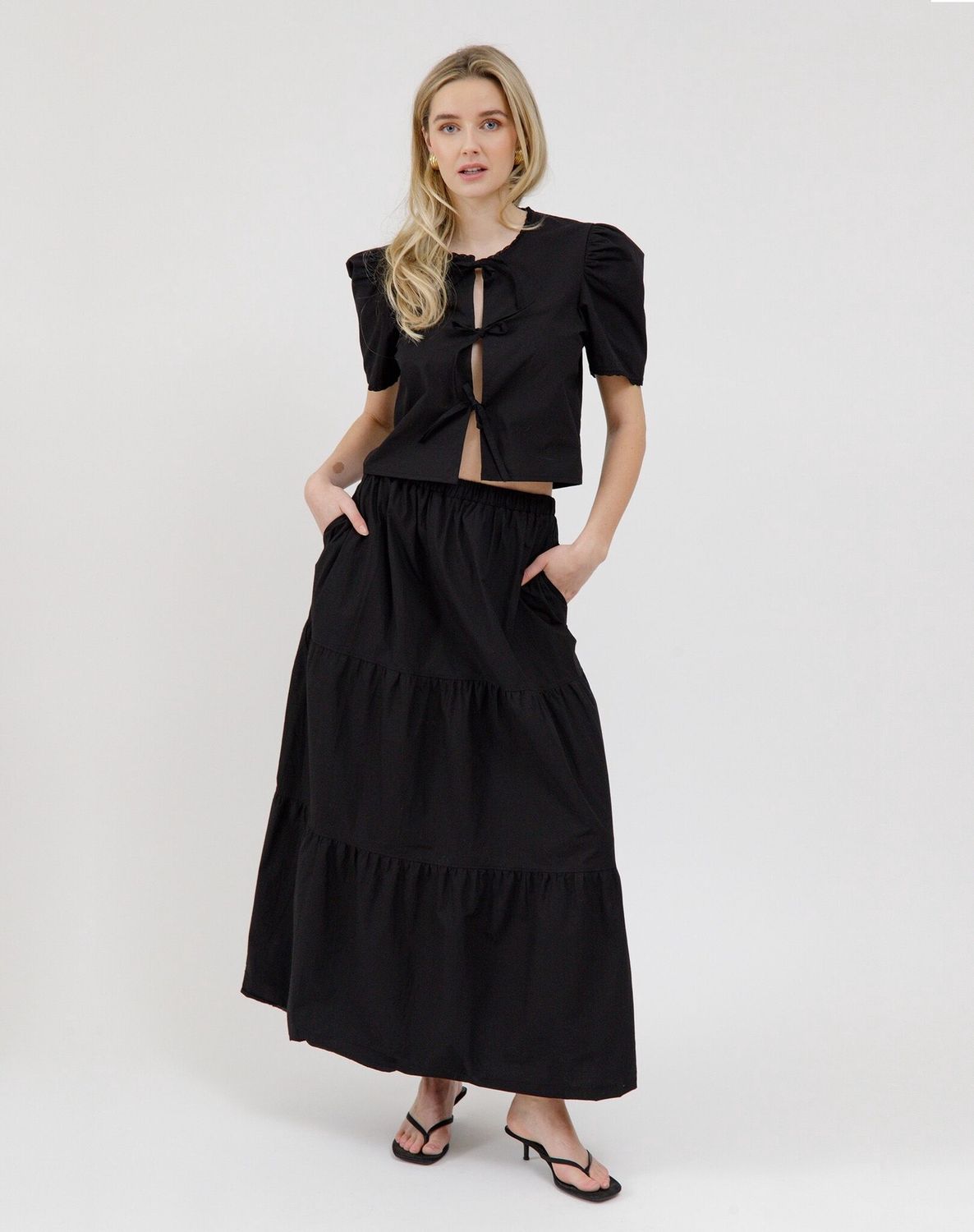 Poplin Long Skirt Black