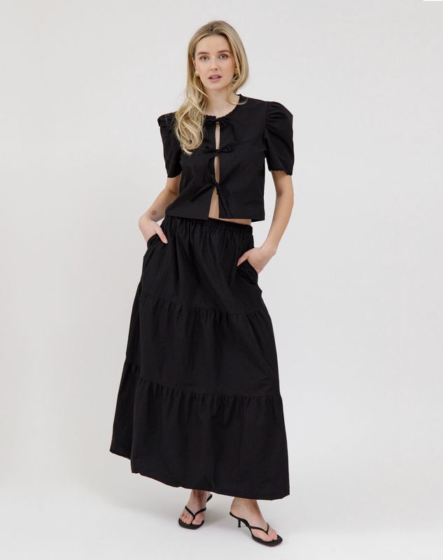 Poplin Long Skirt Black