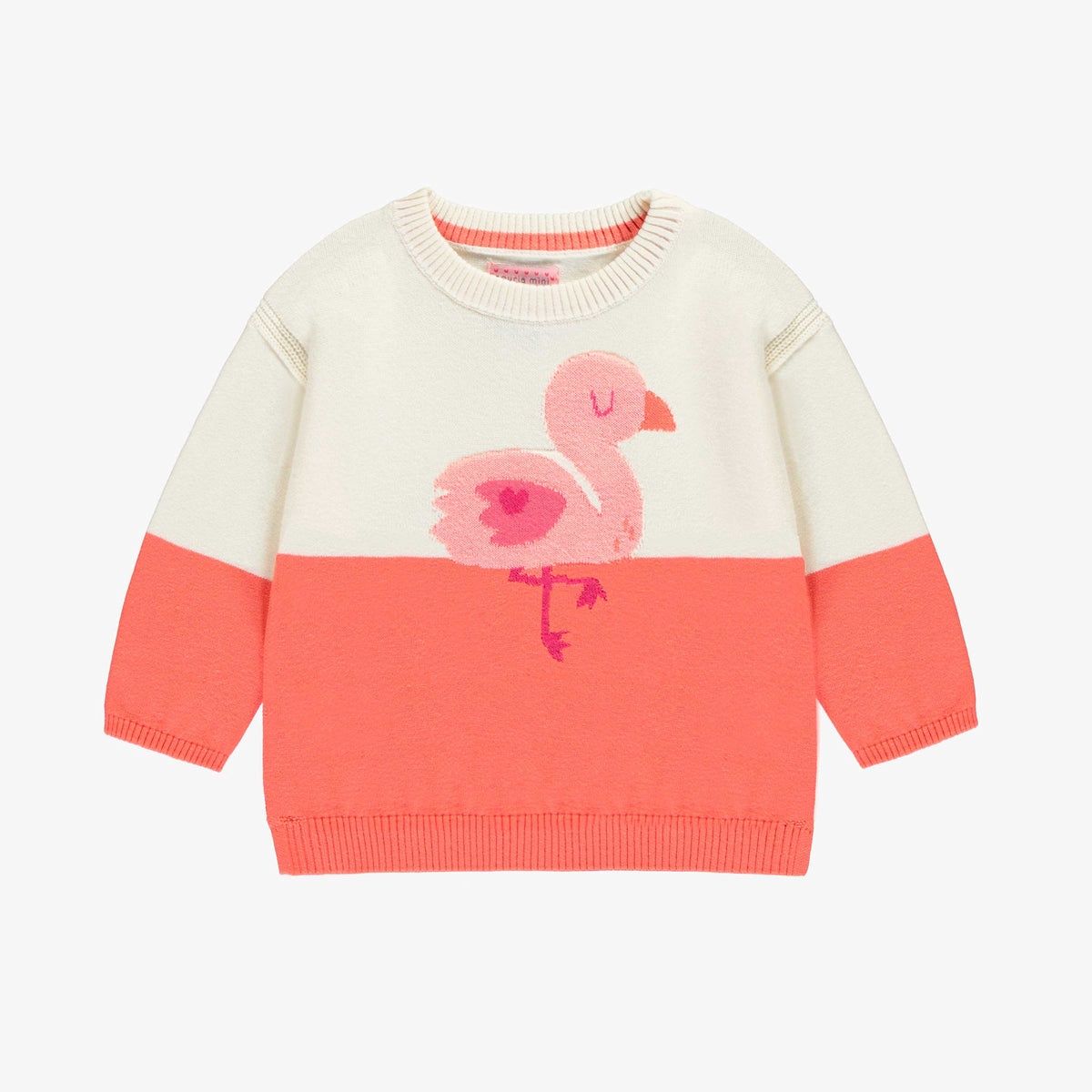 Souris Mini Infant Cream &amp; Pink Knit Sweater w/ Flamingo