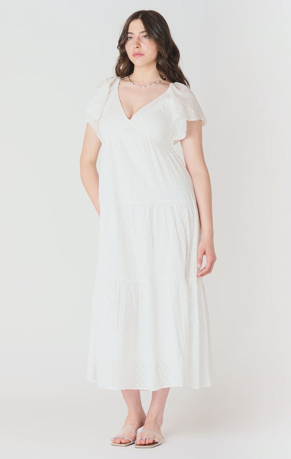 Flutter Sleeve Tie-back Midi Dress