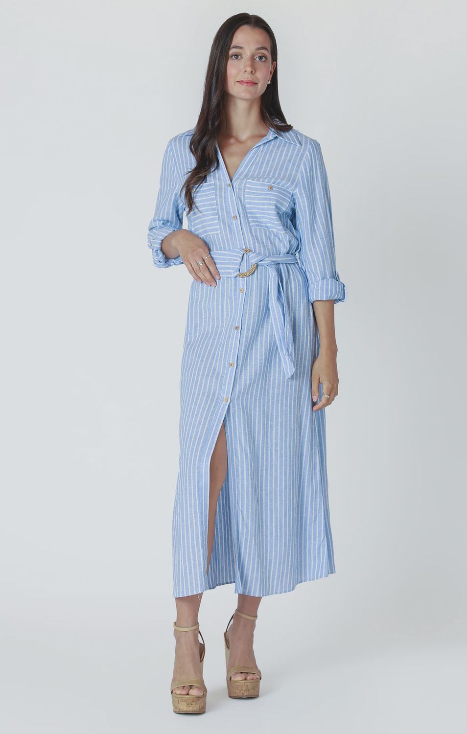Belted midi shirt dress