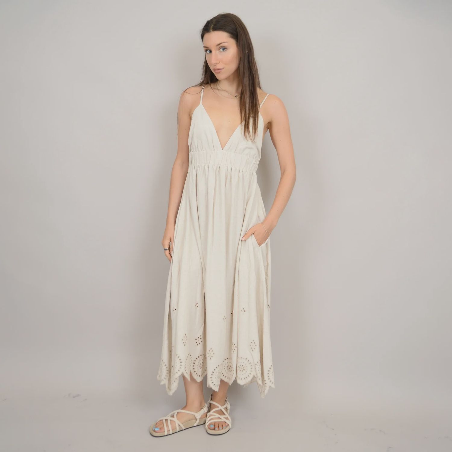 RD/Dima Adjustable Strap Scalloped Dress/Linen