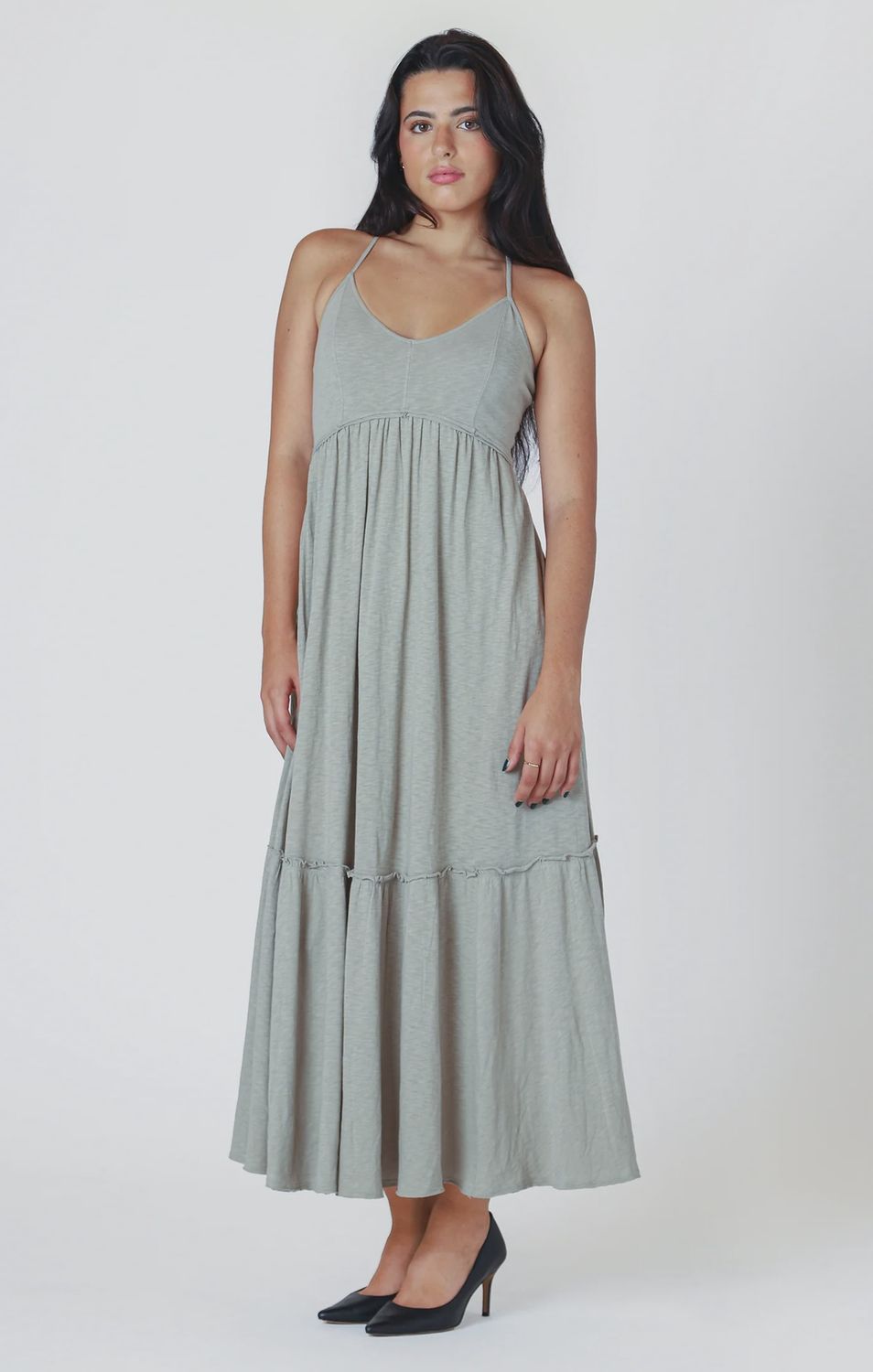 Room 34/Raw Edge Tiered Maxi Dress/Washed Sage