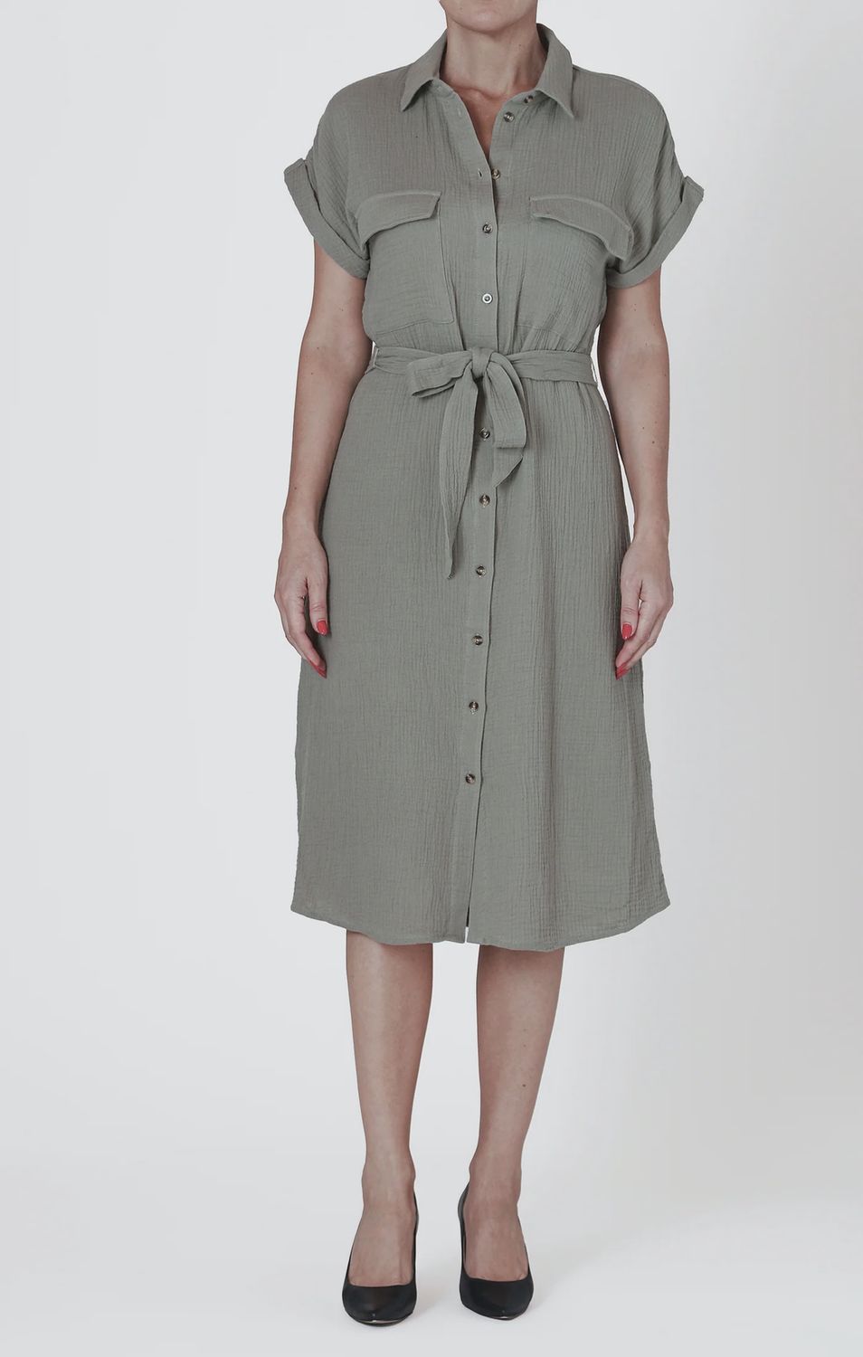 Room 34/Utility Shirt Dress/Sage