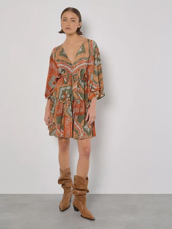 Apricot Scarf Print Dress