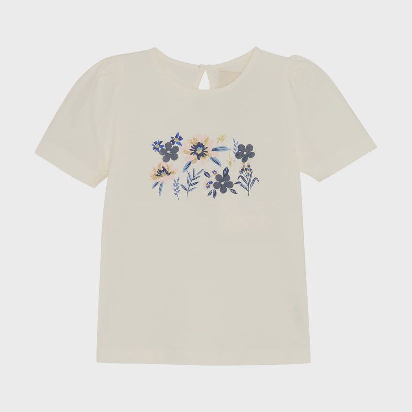 Creamie Girls T-Shirt 840792 In White &amp; Blue Floral, Size: 2Y