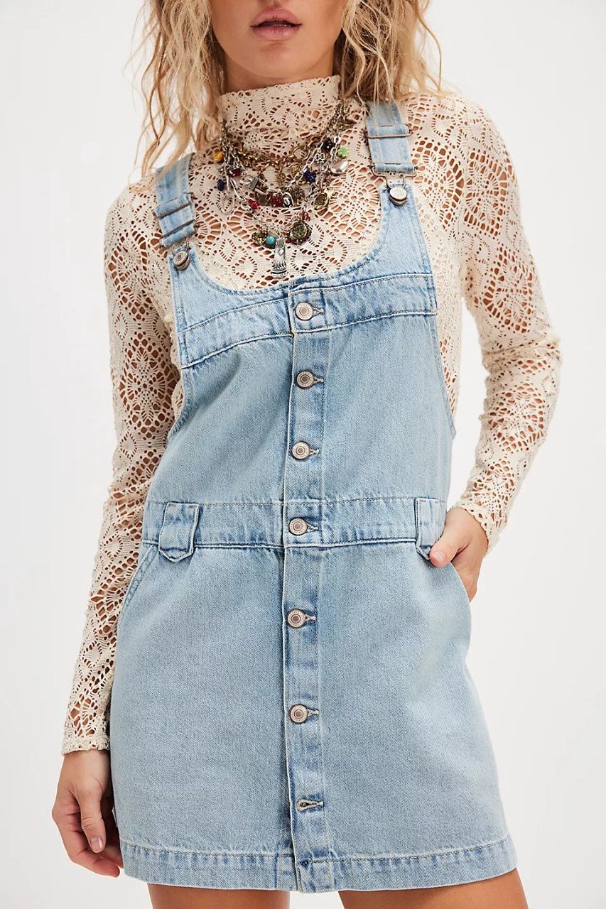 Free People/Edie Denim Skirtall/Apple Blues