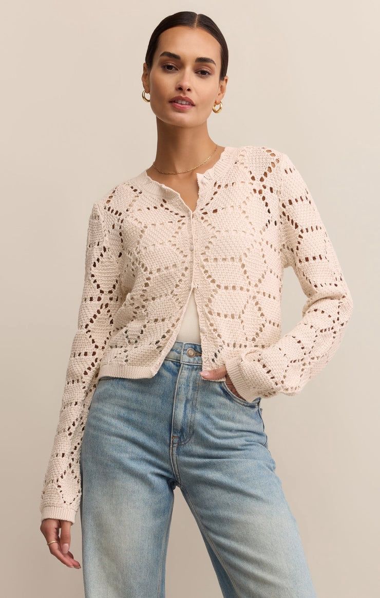 Z Supply Rosalyn Diamond Sweater Cardigan In Crystal, Size: XS