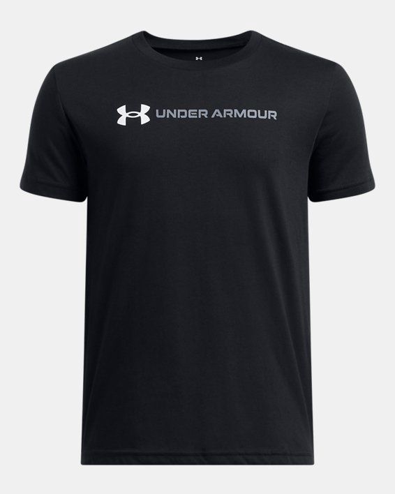 UA Logo Wordmark Boys Tee In Black, Size: YXS