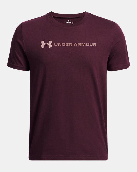 UA Logo Wordmark Boys Tee In Maroon, Size: YXS