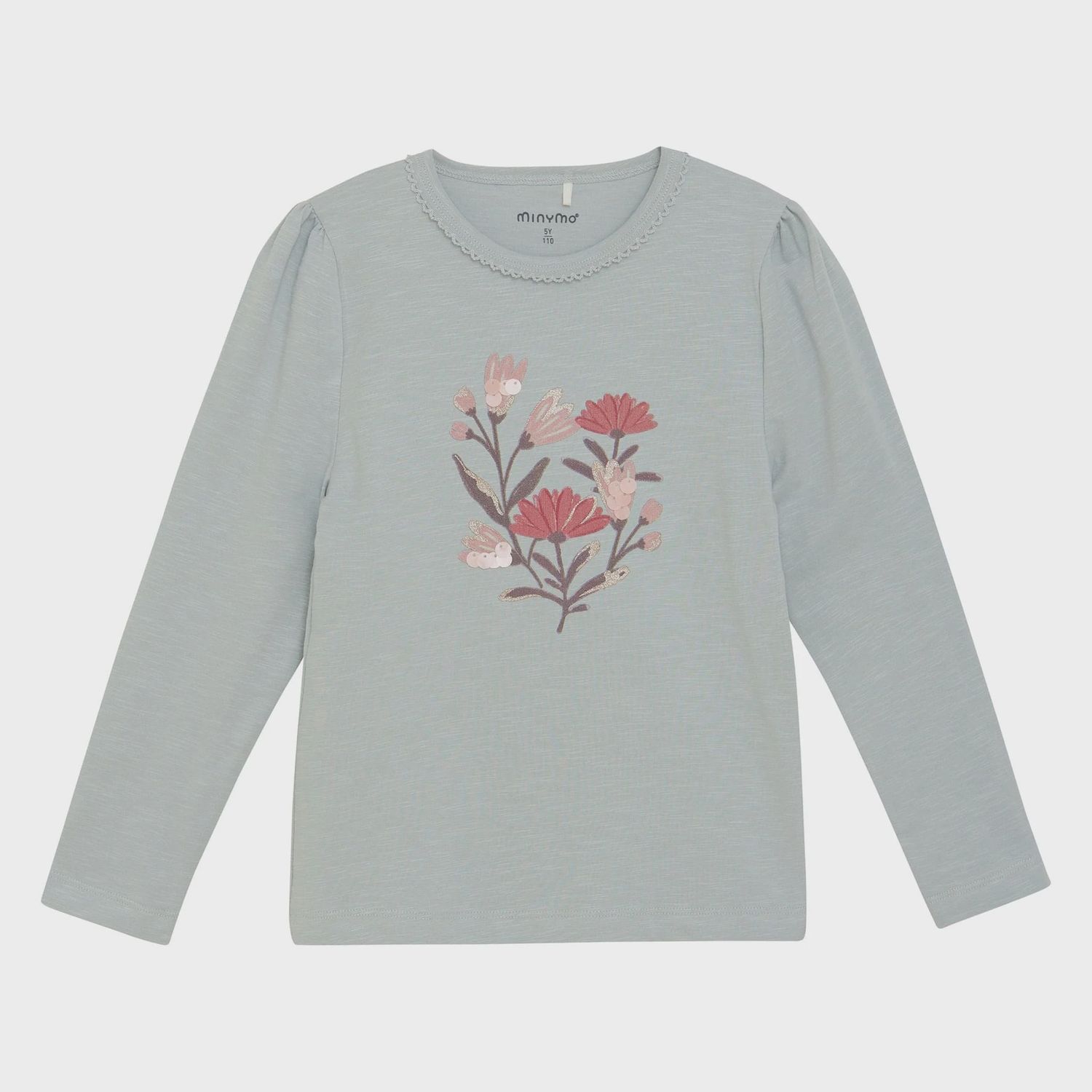 Minymo Girls Teal Floral LS Shirt 124038-8702, Size: 2