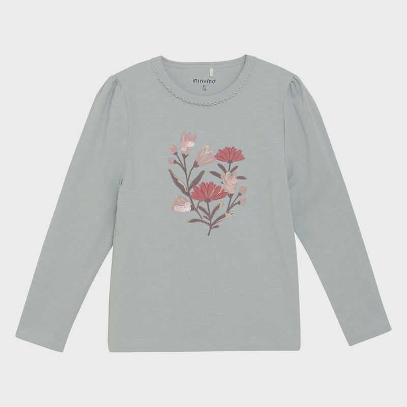 Minymo Girls Teal Floral LS Shirt 124038-8702