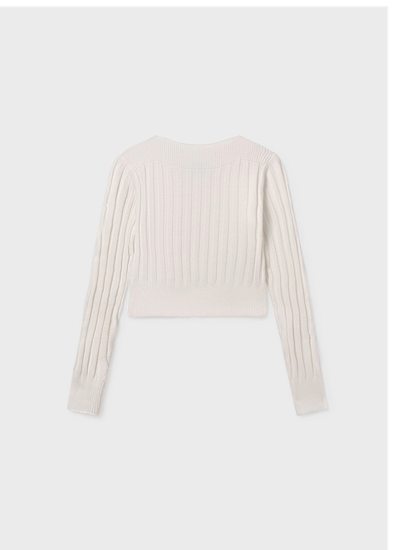 White Rib Knit Sweater - 7313