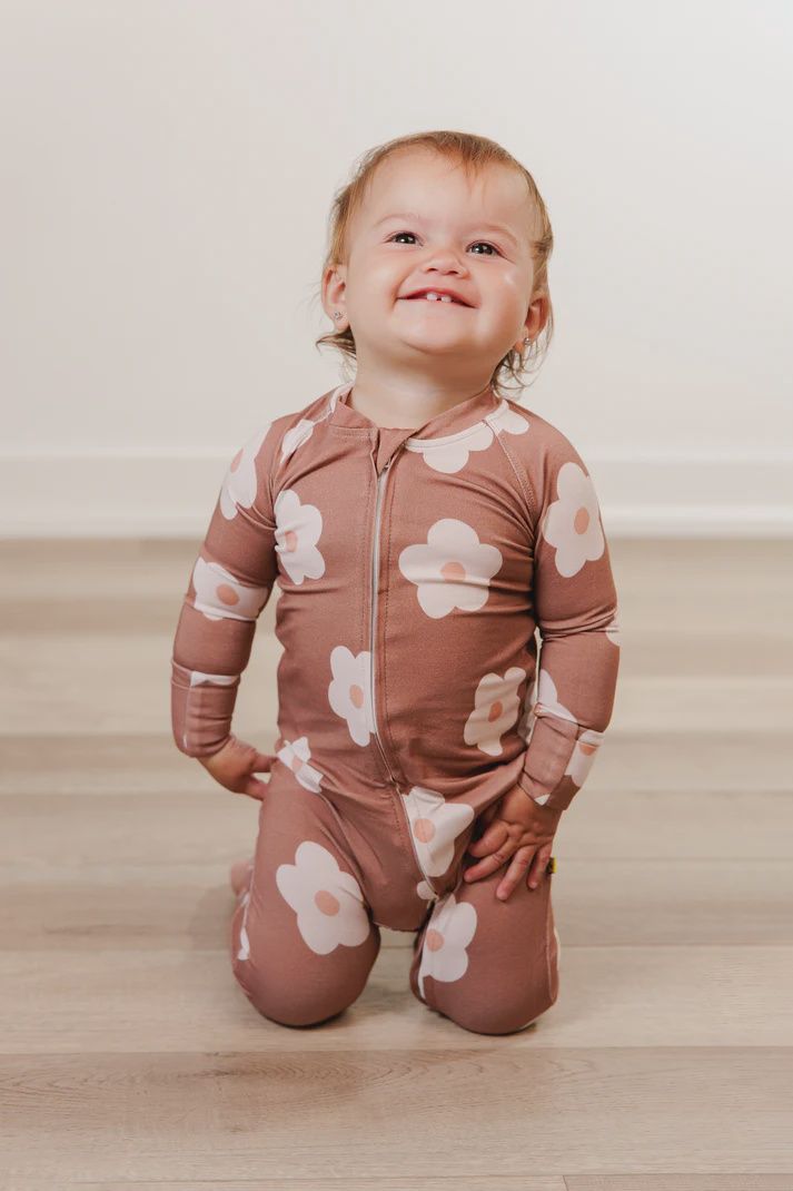 Moon Fruit Zippy PJs - Petals in Hazelnut, Size: 0-3M