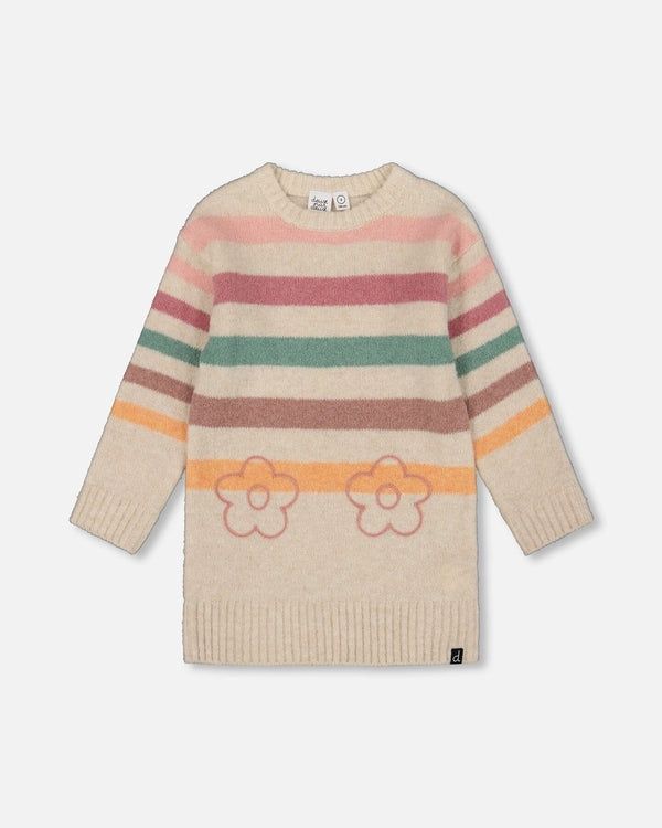 Deux Par Deux Knit Striped Tunic In Off White