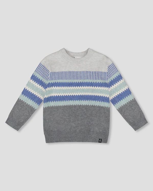 Deux Par Deux Knitted Jacquard Sweater in Magnet, Size: 2