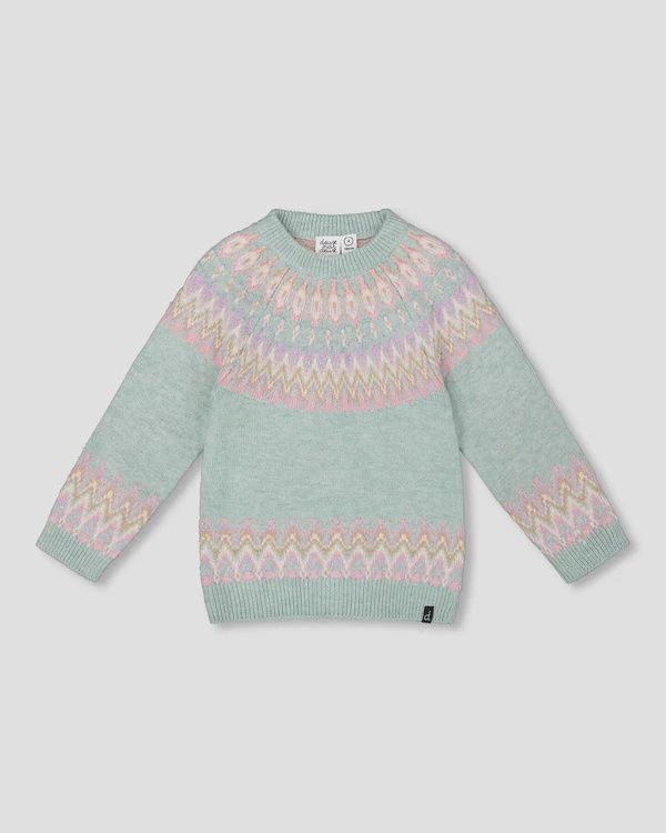 Deux Par Deux Norwegian Jacquard Sweater in Mineral Blue, Size: 2