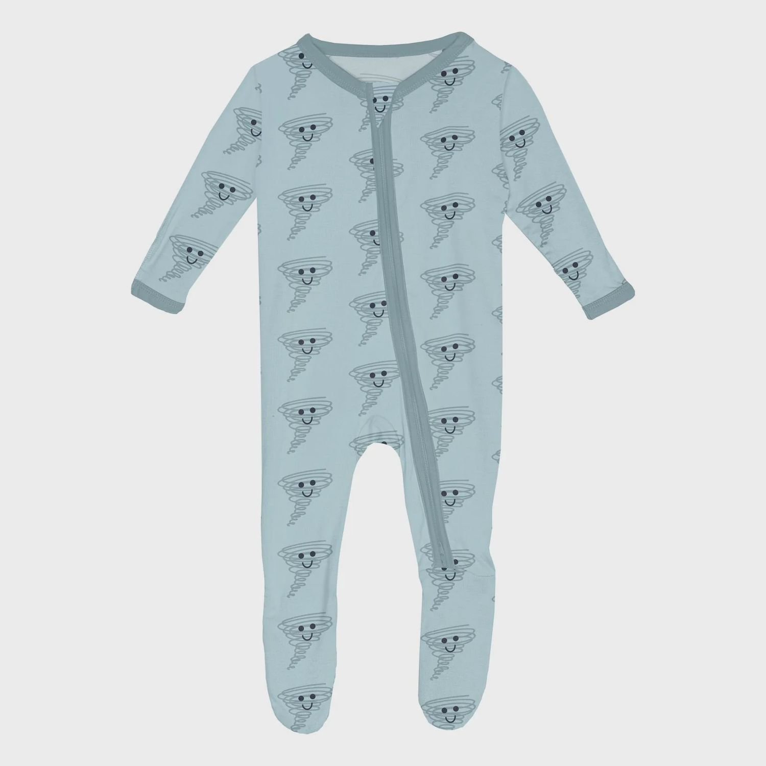 KicKee Print Footie with 2 Way Zipper in Spring Sky Happy Tornado, Size: NB