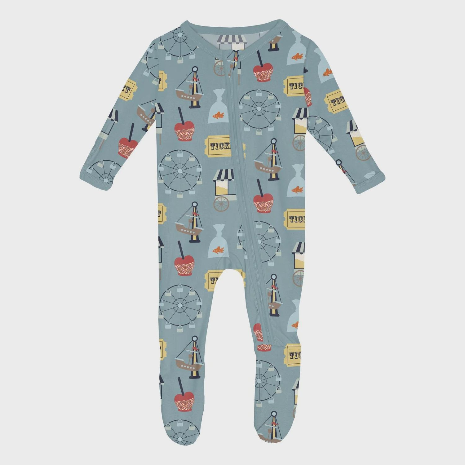 KicKee Print Footie with 2 Way Zipper in Stormy Sea Fall Fair, Size: NB