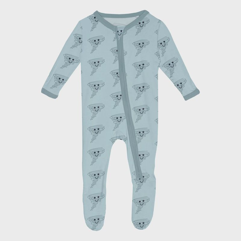 KicKee Print Footie with 2 Way Zipper in Spring Sky Happy Tornado
