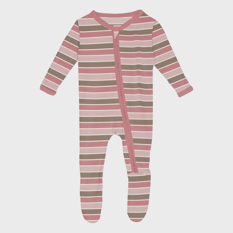 KicKee Print Footie with 2 Way Zipper in Neopolitan Stripe