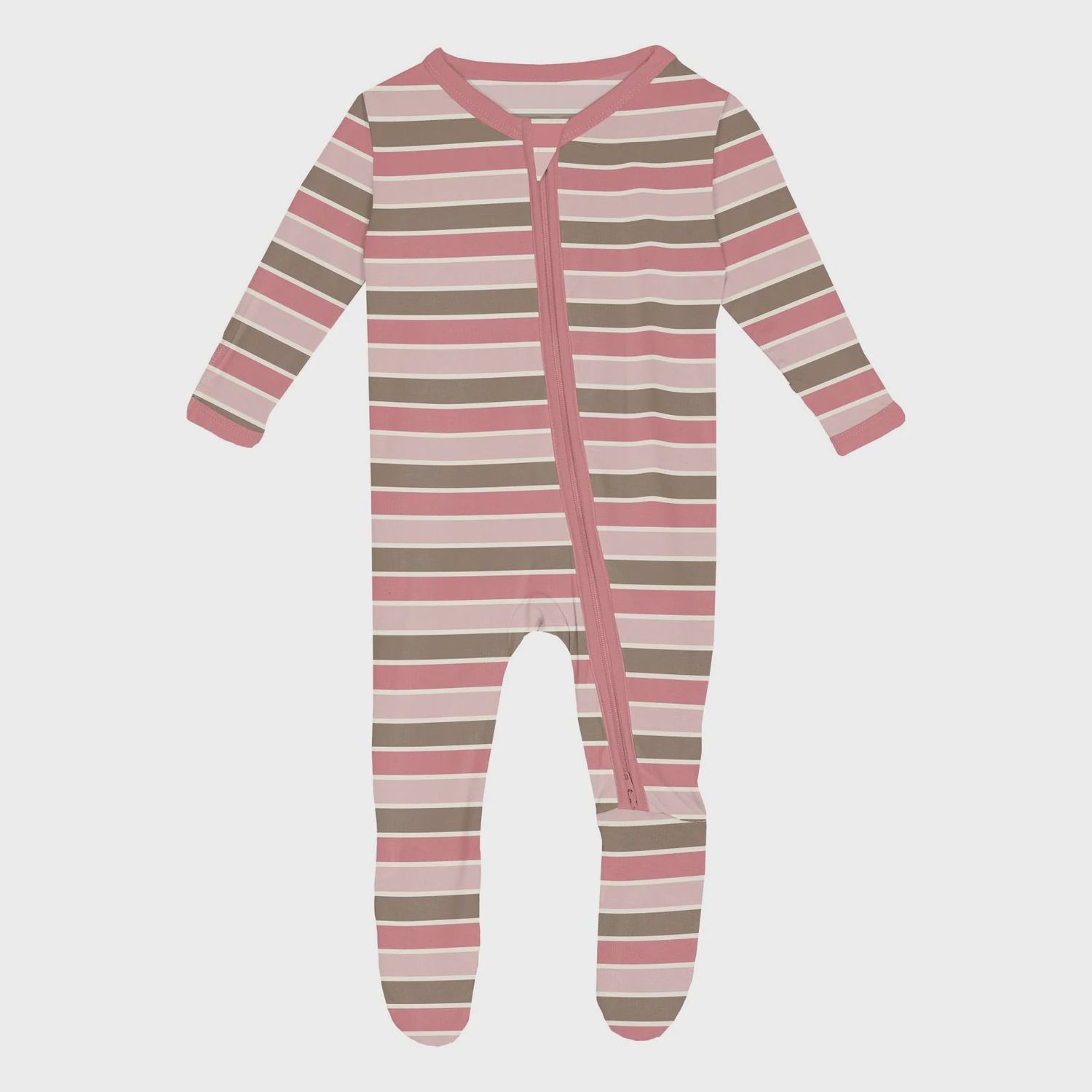 KicKee Print Footie with 2 Way Zipper in Neopolitan Stripe, Size: NB