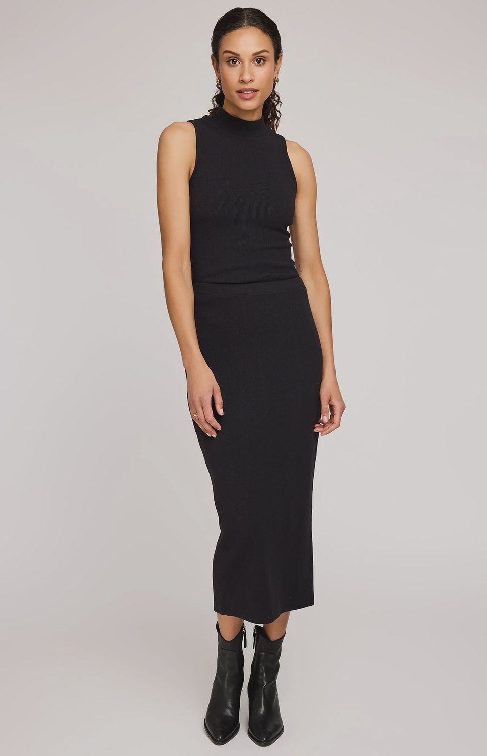 GF Catalina Ribbed Midi Skirt in Black, Size: XS