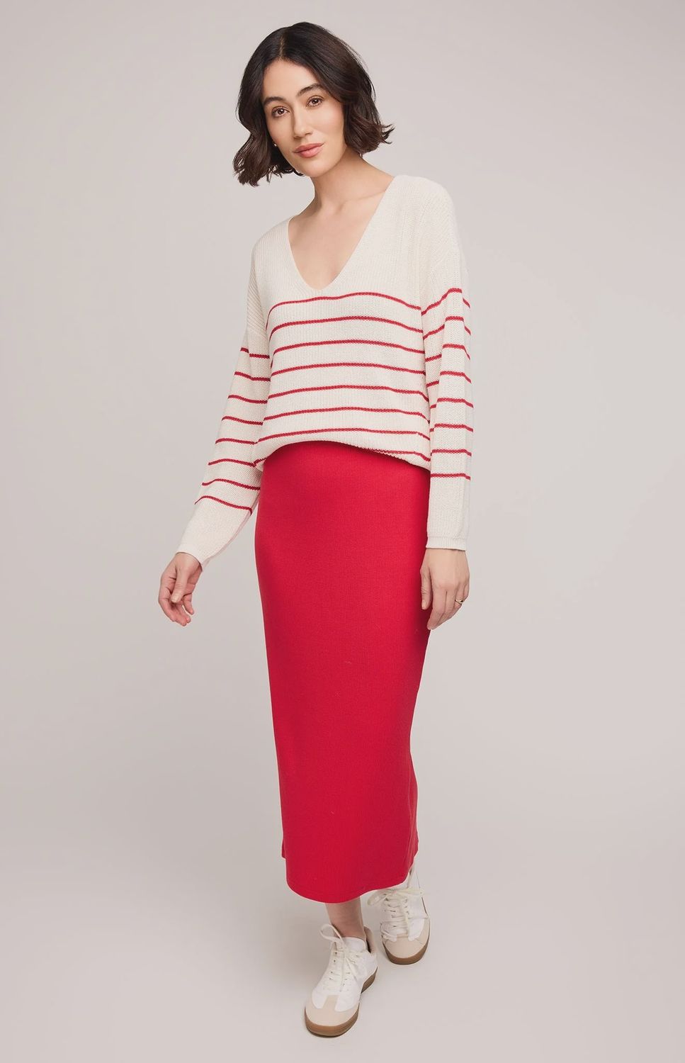 GF Catalina Ribbed Midi Skirt in Red, Size: XS