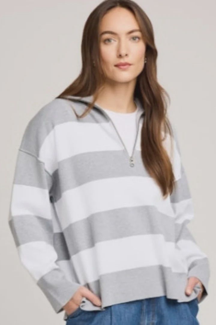 GF Idris Zip-Up Sweater in Ash Stripe, Size: XS