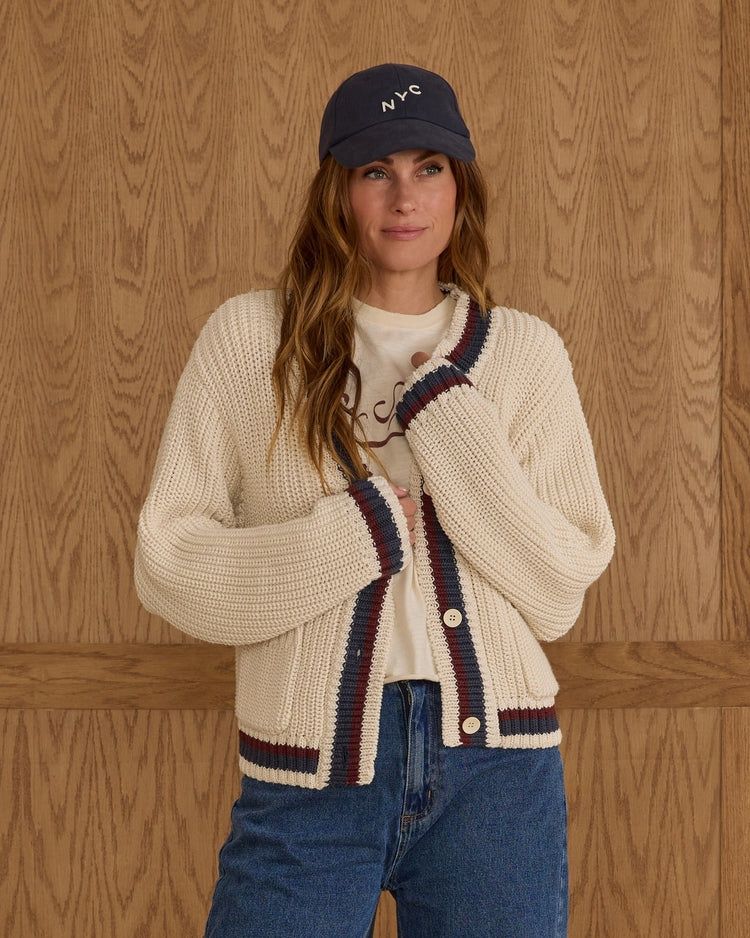 Rylee + Cru Teen Collegiate Cardigan in Natural, Size: 10