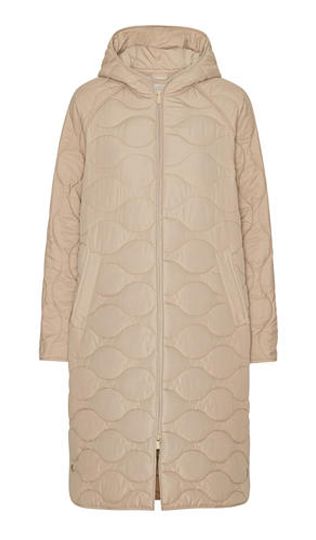 Long Quilt Jacket with Hood in Wheat, Size: 34